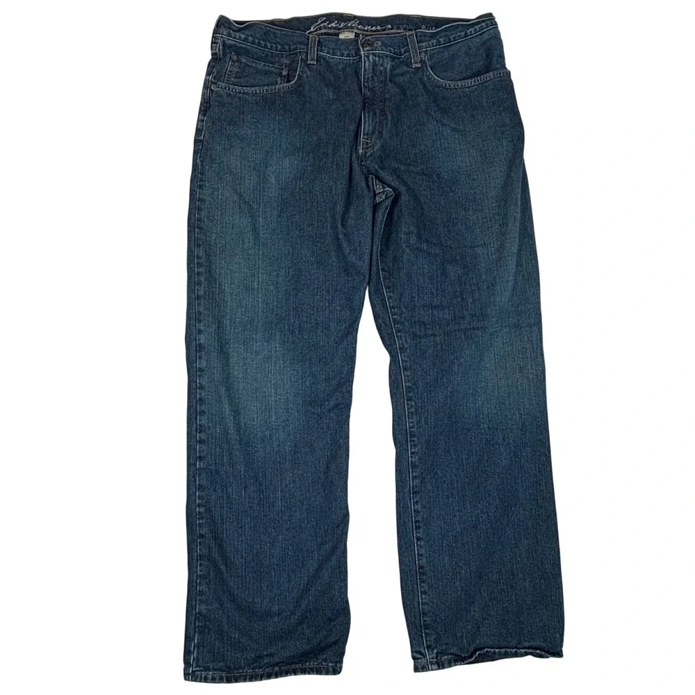 Eddie Bauer Mens Relaxed Fit Flannel Lined Jeans Blue Denim 38x30 Medium Wash